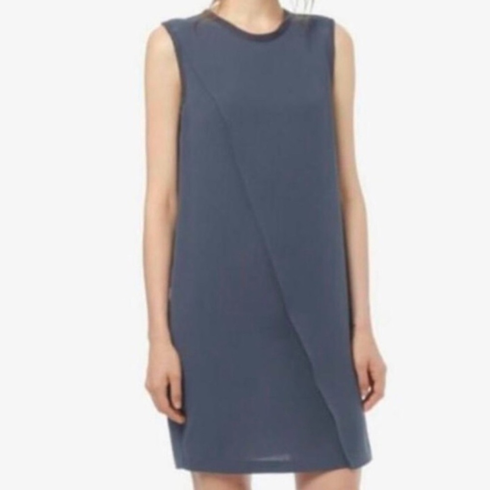 Vince. Sleeveless Shift Dress Raw Neckline Crossover size 0 Gray